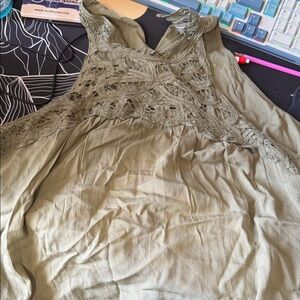 Daniel Rainn Khaki Lace Accent Blouse